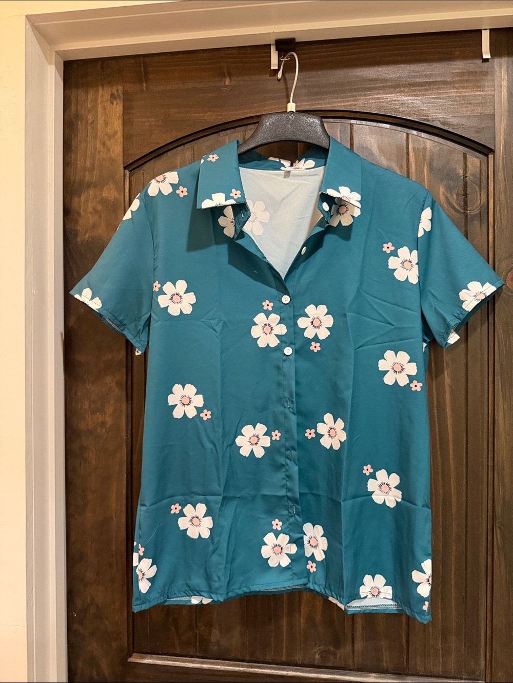 Women's Teal Floral Button-Down Shirt
